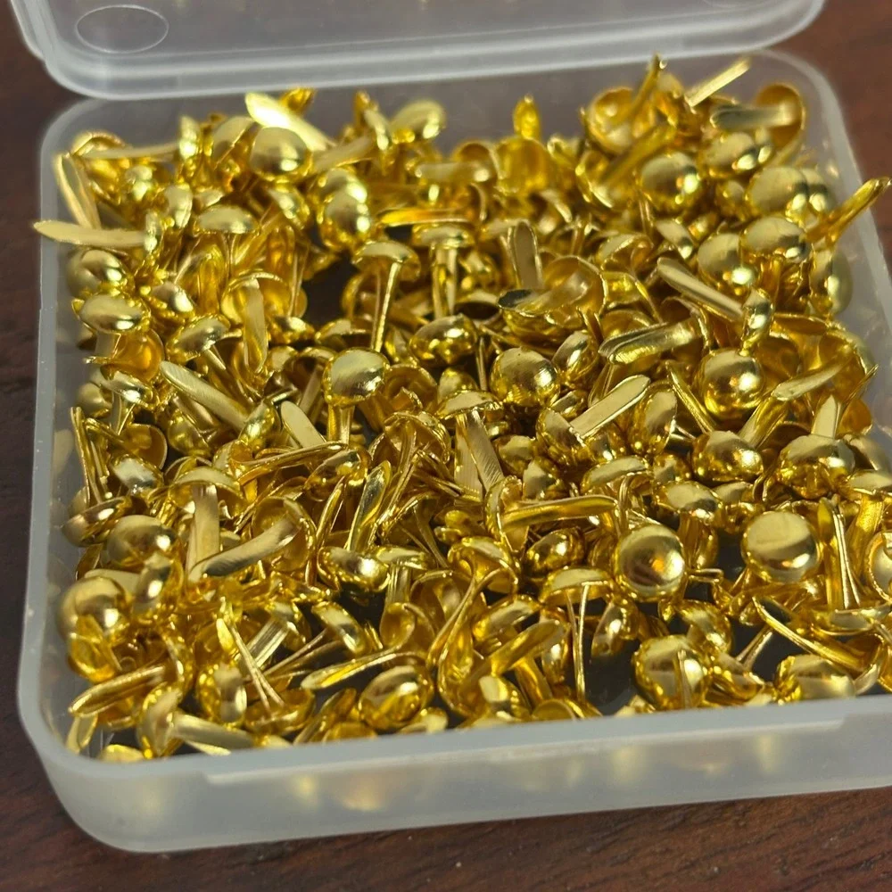 Gold Mini Round Brads Metal Paper Fasteners for‎ Scrapbooking Crafts with Case